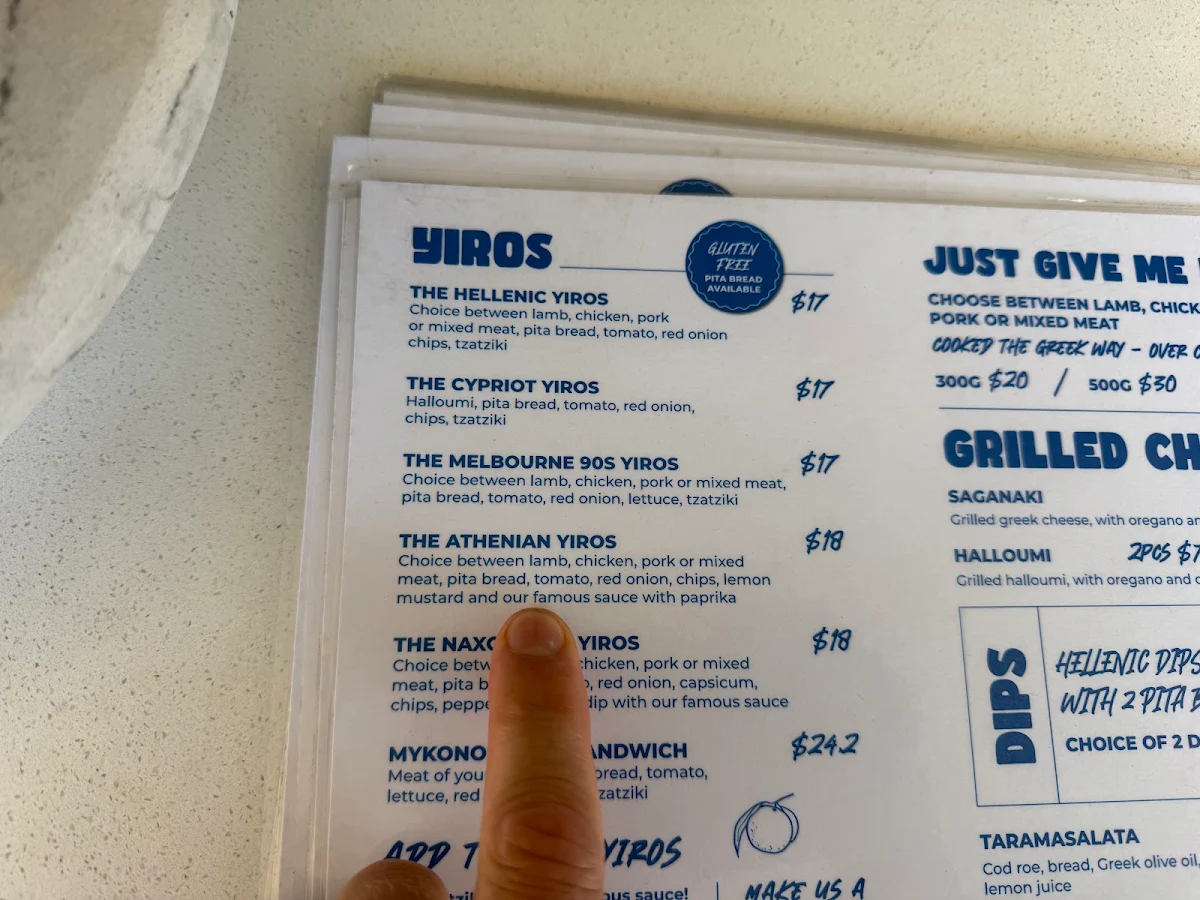 Menu, Hellenic Street Food