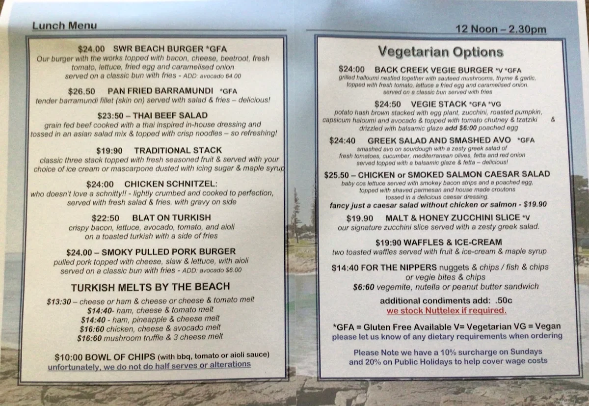 Menu, Malt & Honey Cafe