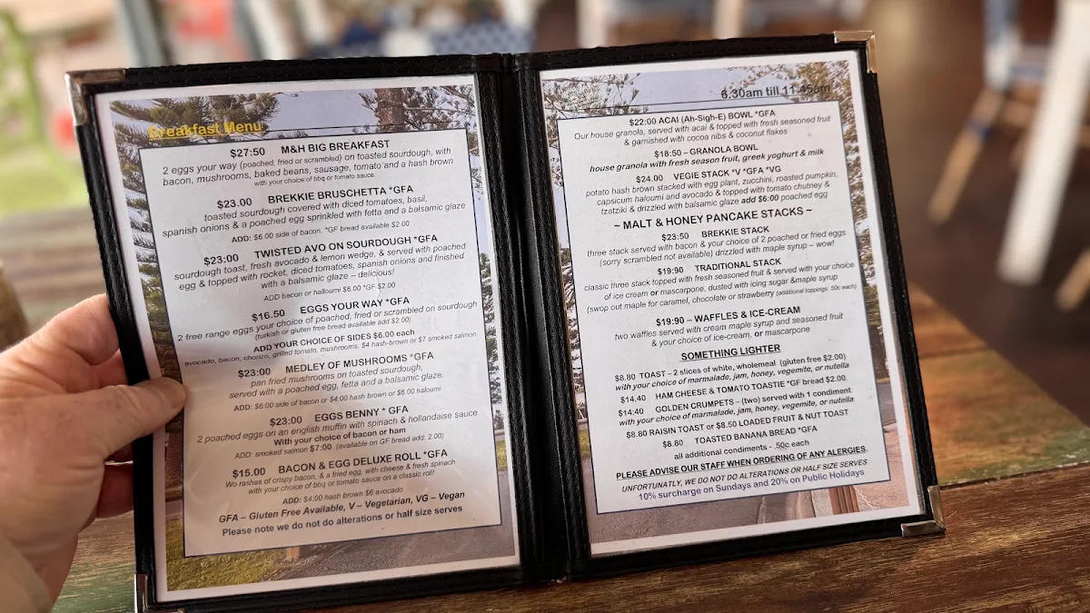 Menu, Malt & Honey Cafe