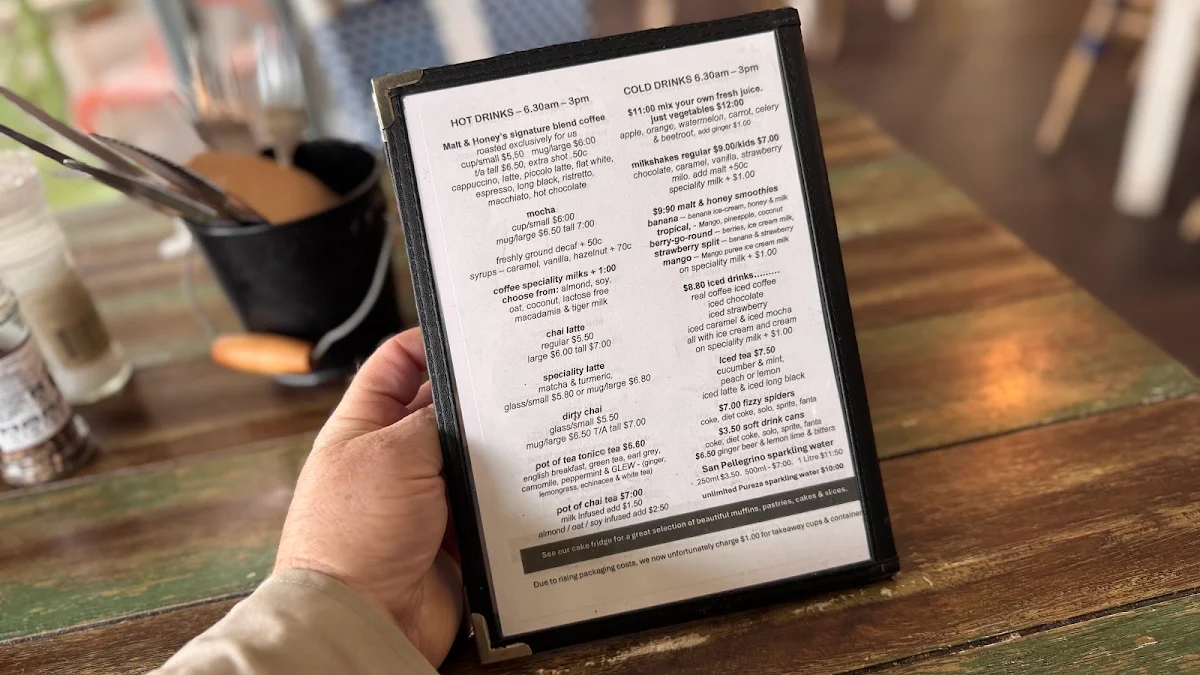 Menu, Malt & Honey Cafe