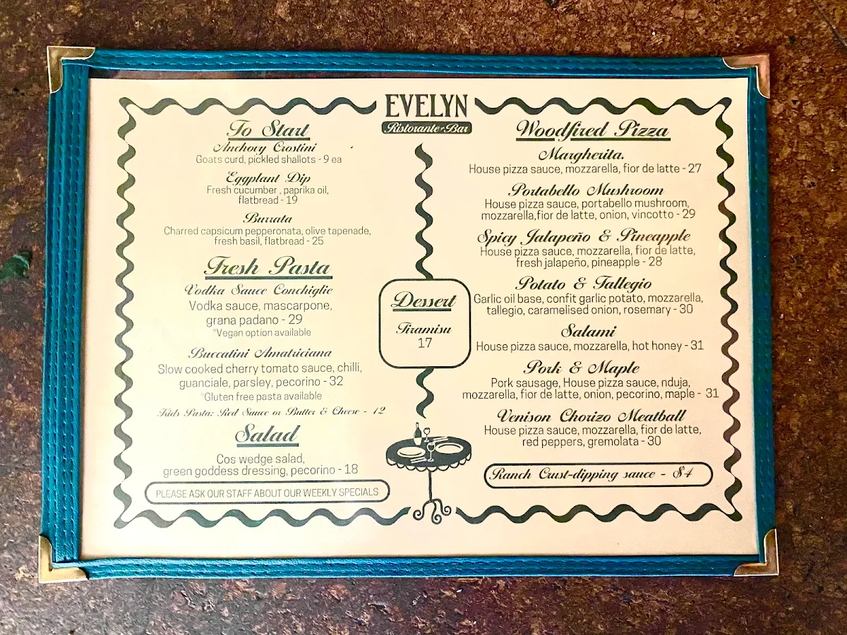 Menu, Bar Evelyn