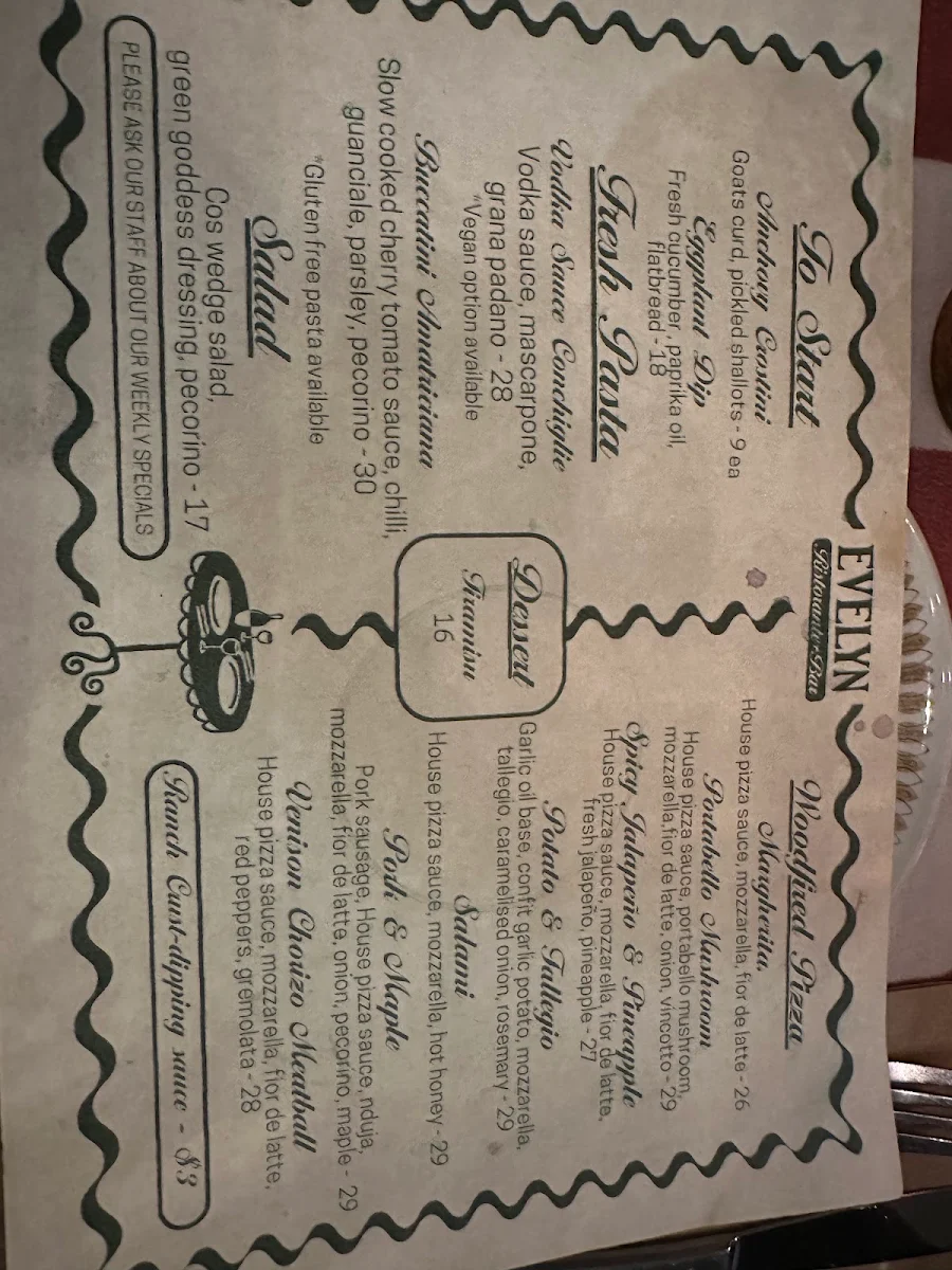 Menu, Bar Evelyn