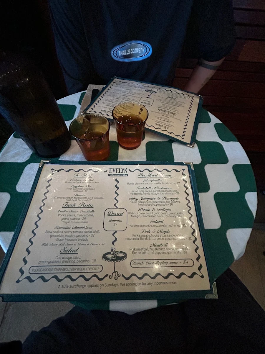 Menu, Bar Evelyn