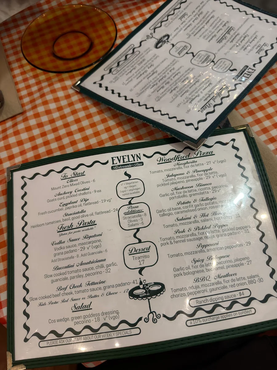 Menu, Bar Evelyn