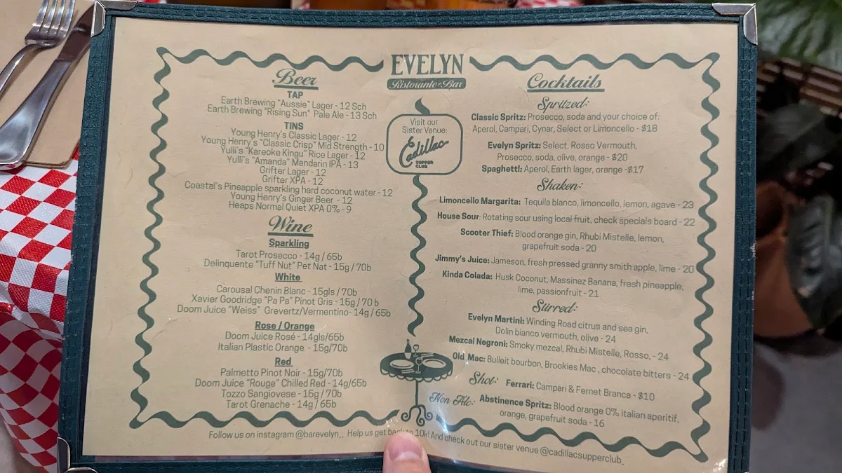Menu, Bar Evelyn