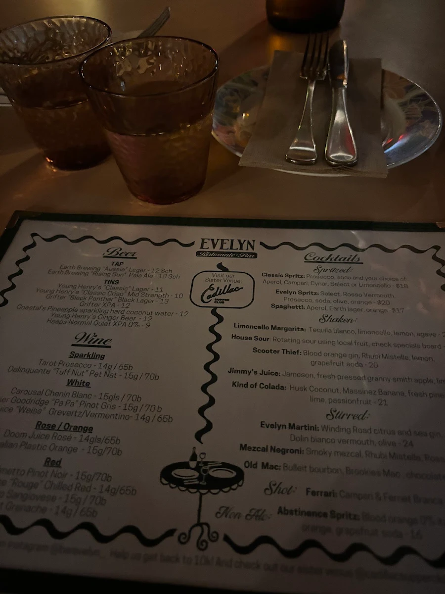 Menu, Bar Evelyn