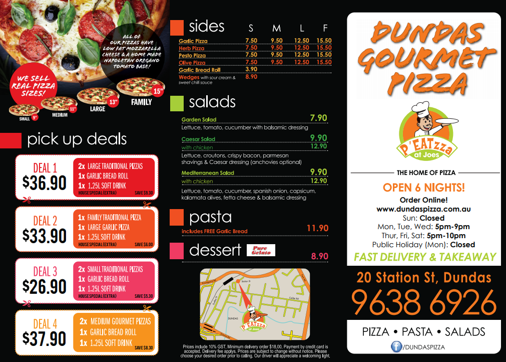Menu, P'Eatzza At Joes