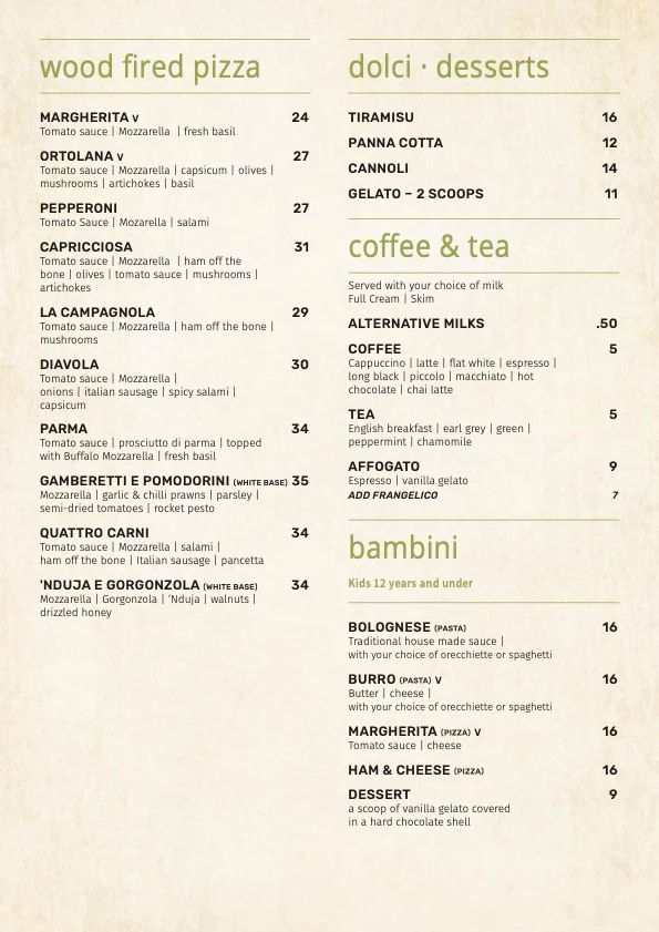 Menu, Il Verde Italian Restaurant & Woodfire Pizza