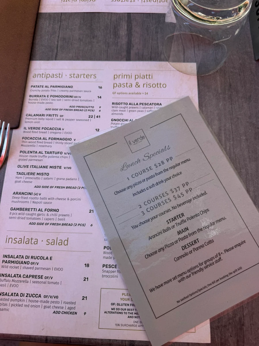 Menu, Il Verde Italian Restaurant & Woodfire Pizza