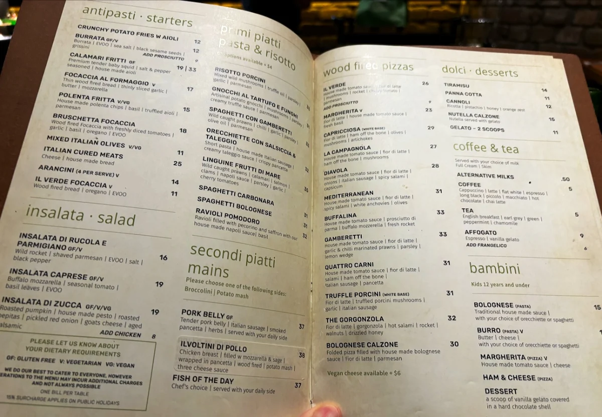 Menu, Il Verde Italian Restaurant & Woodfire Pizza