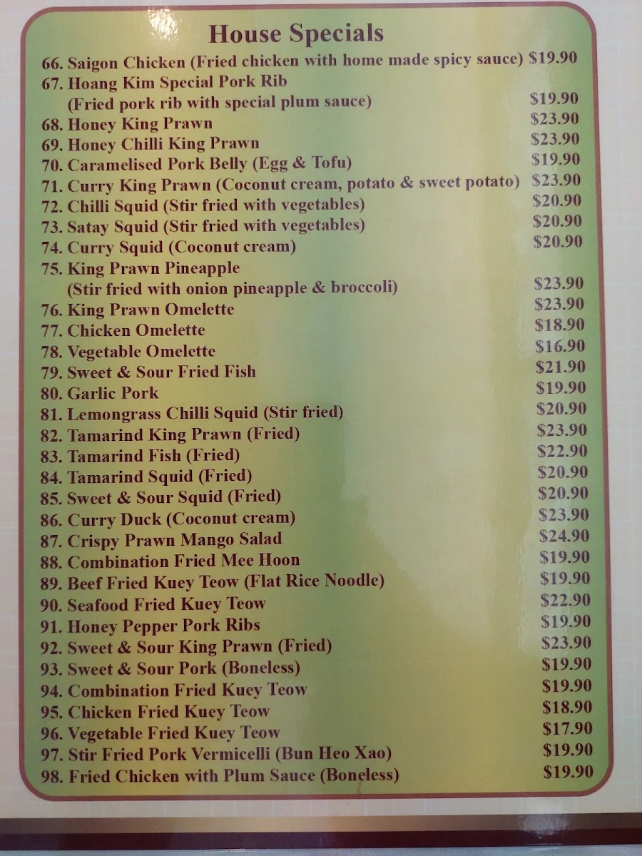 Menu, Hoang Kim Vietnamese Cafe & Restaurant