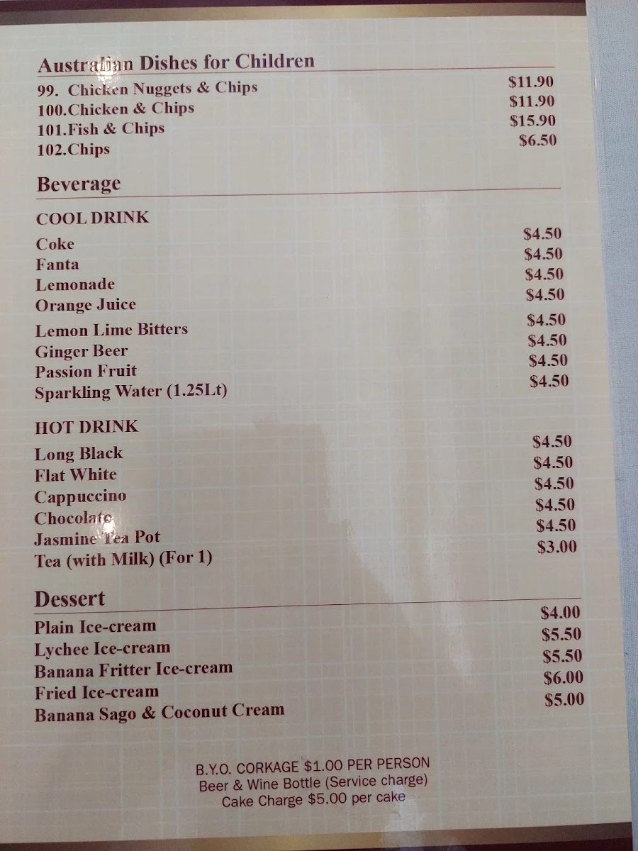 Menu, Hoang Kim Vietnamese Cafe & Restaurant