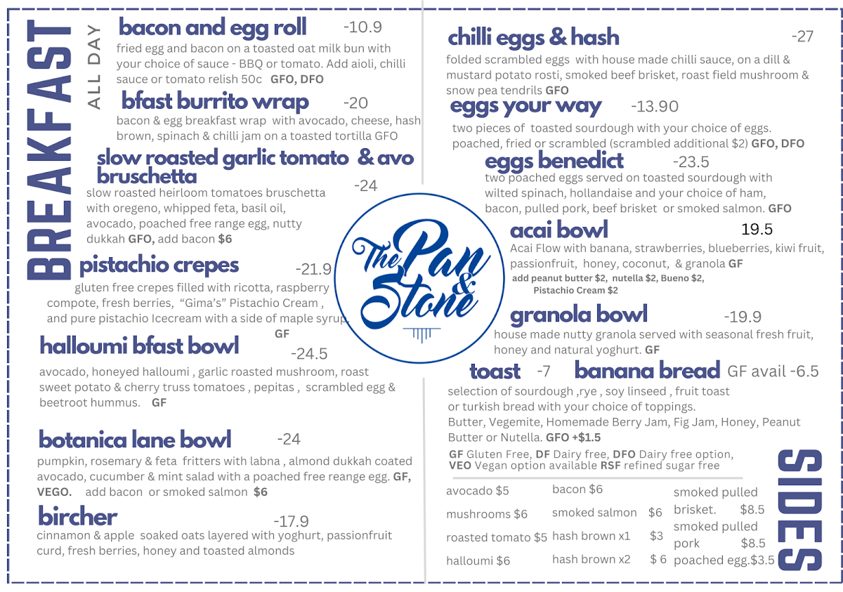 Menu, The Pan & Stone