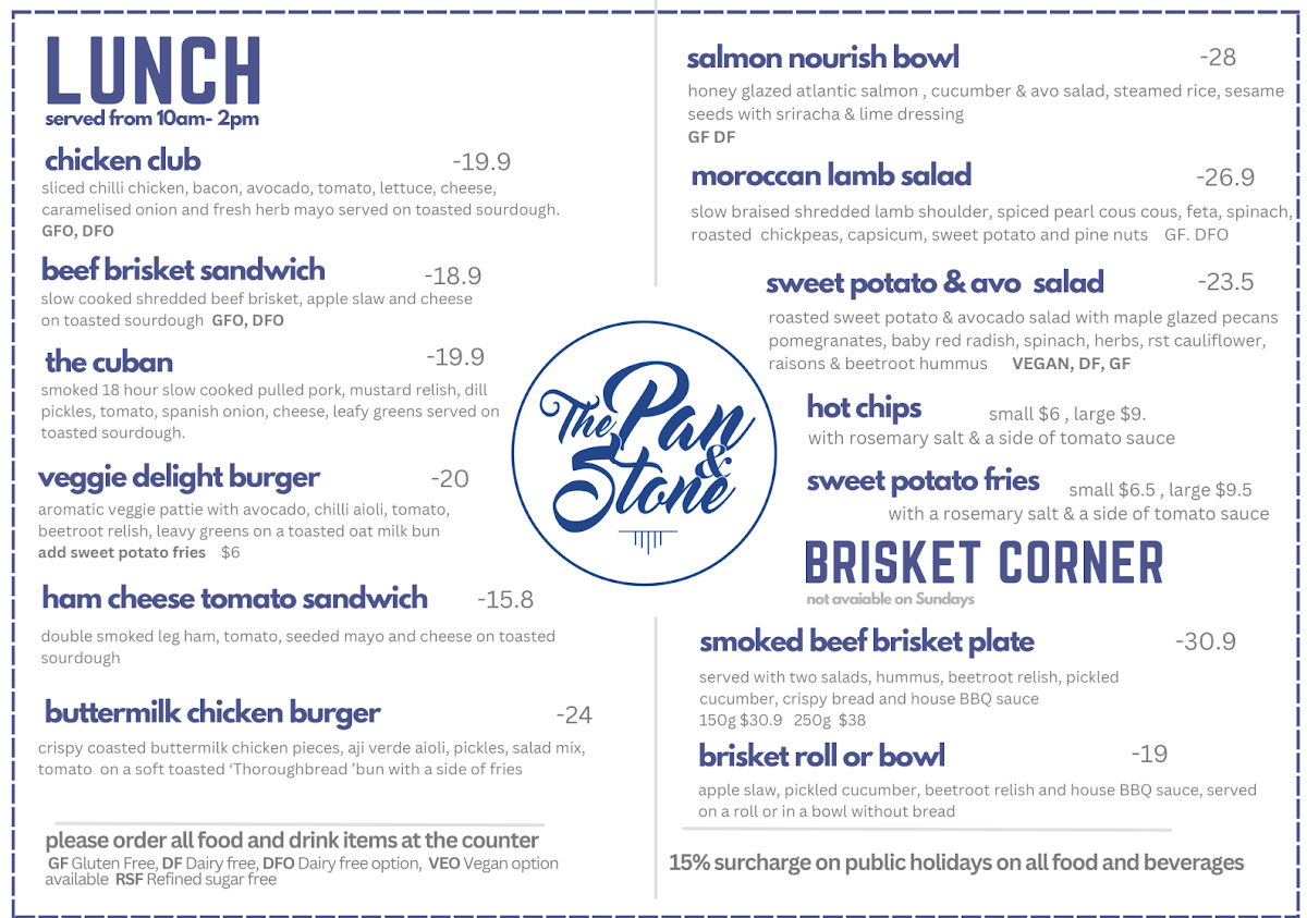 Menu, The Pan & Stone