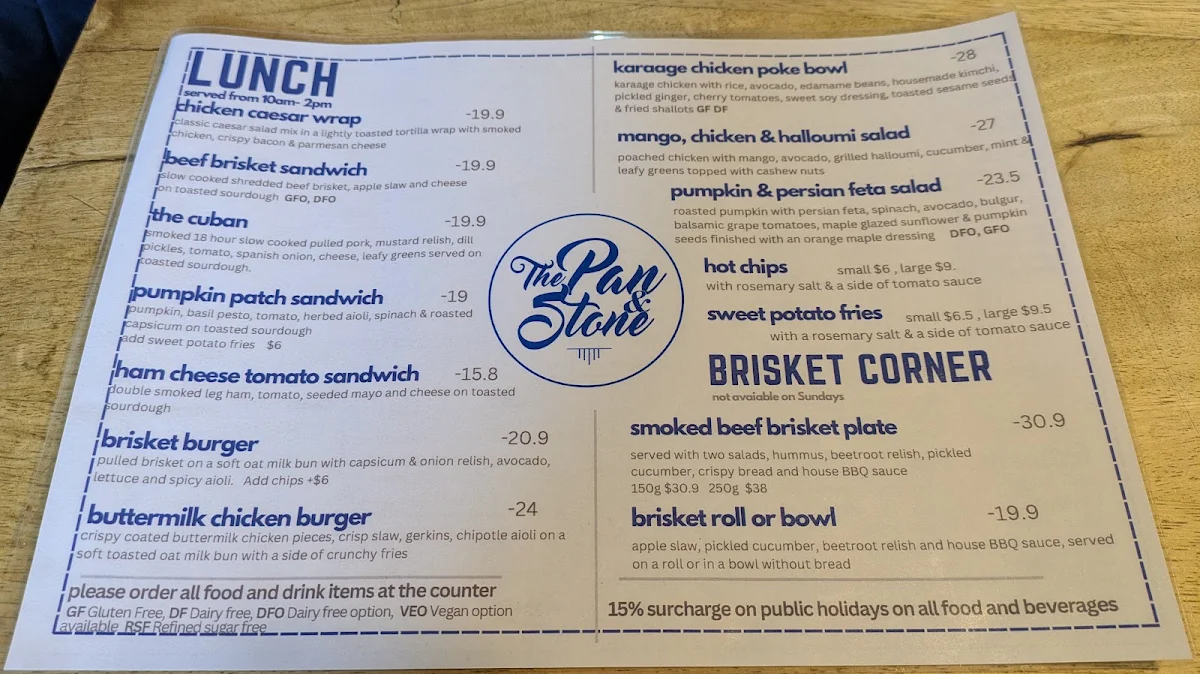 Menu, The Pan & Stone
