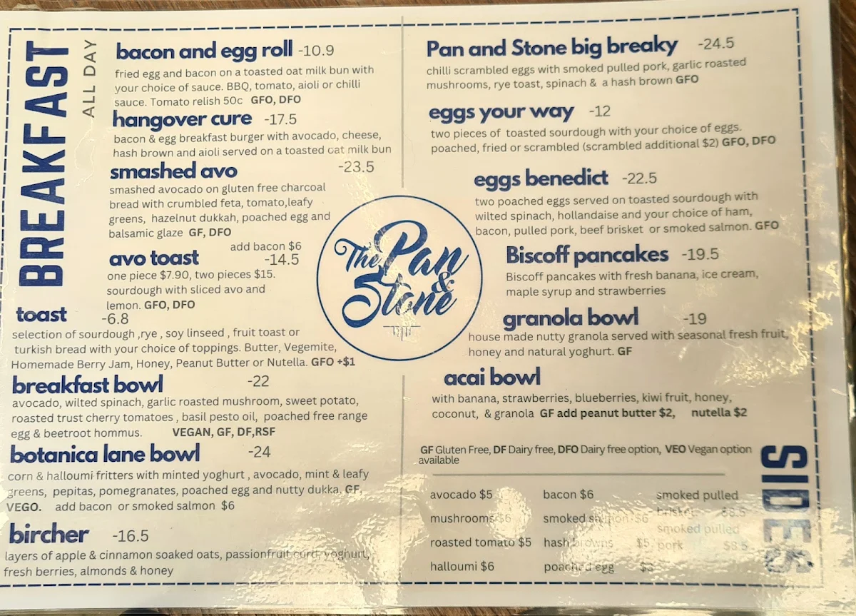Menu, The Pan & Stone