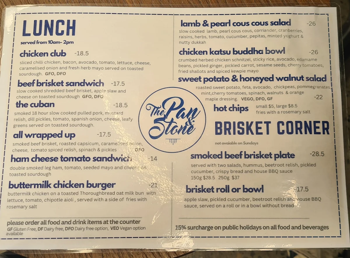 Menu, The Pan & Stone