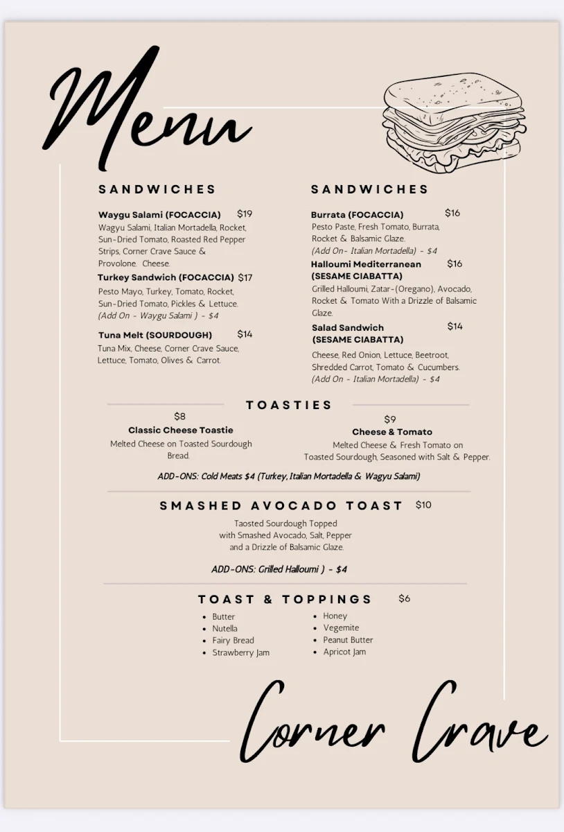 Menu, Corner Crave