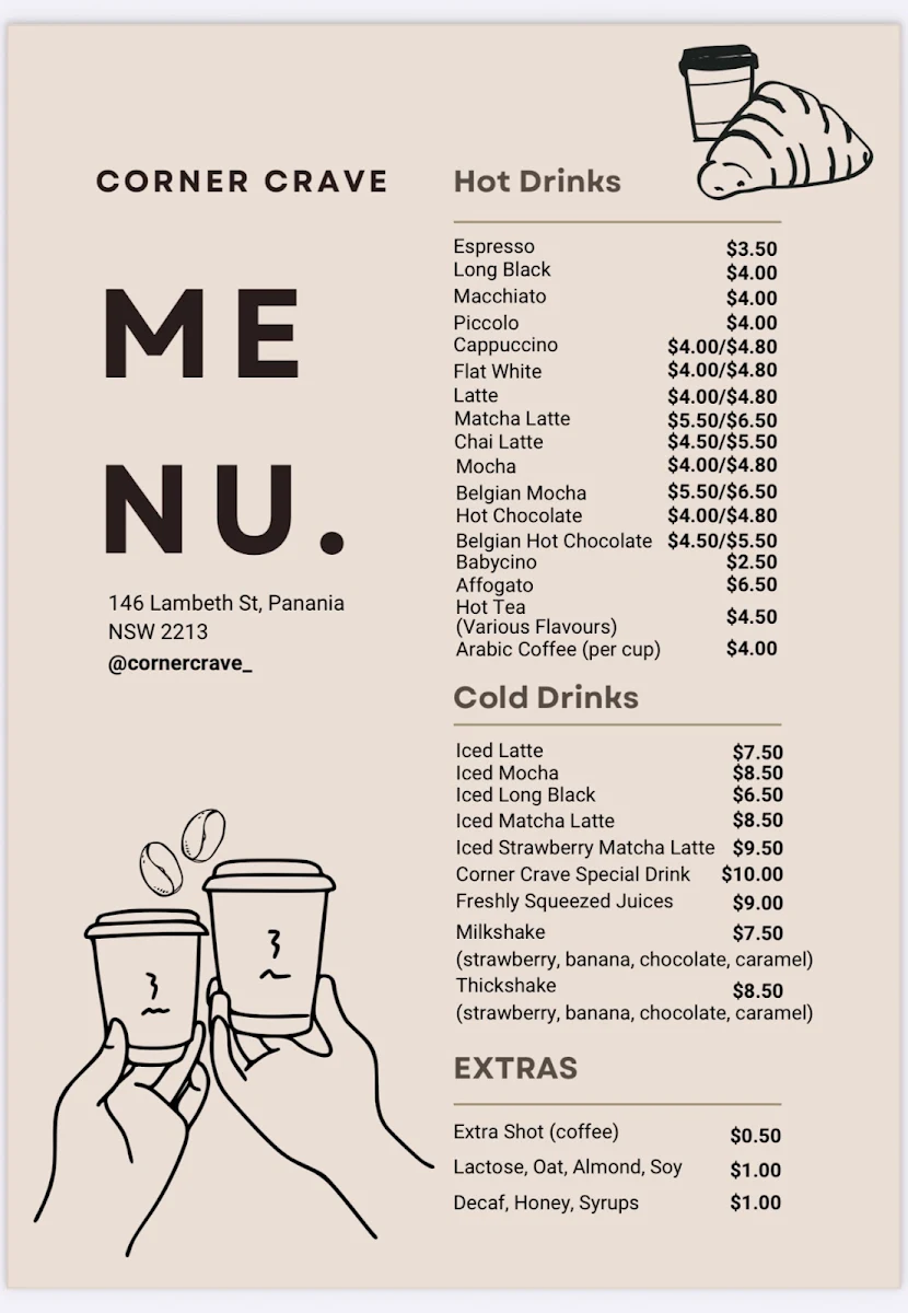 Menu, Corner Crave
