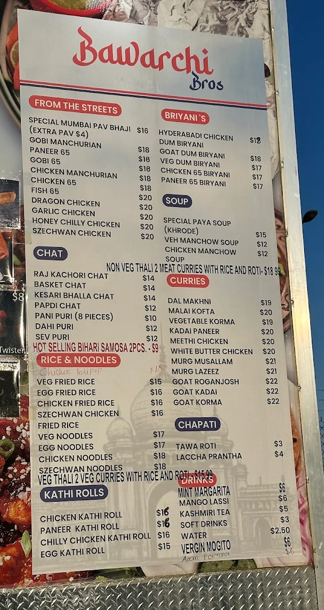 Menu, Bawarchi Bros