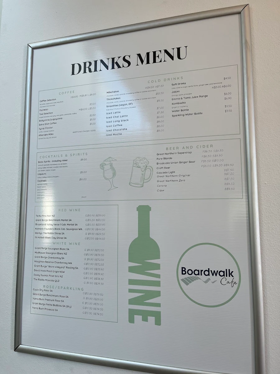 Menu, Boardwalk Cafe