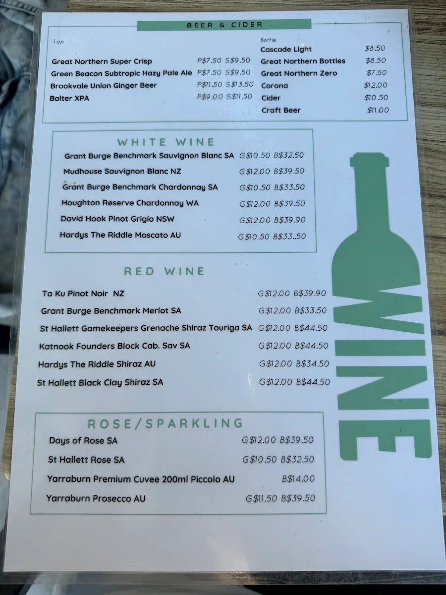 Menu, Boardwalk Cafe
