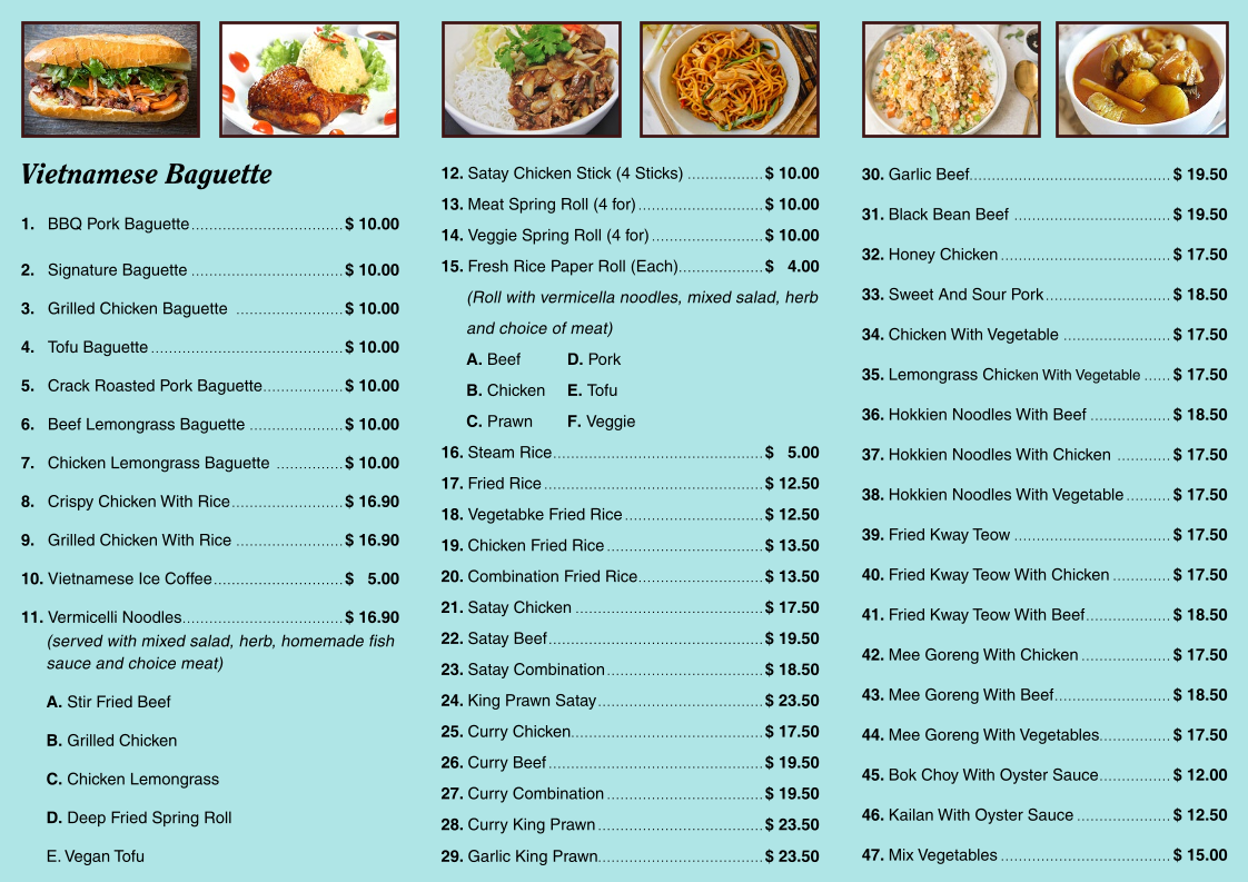 Menu, Dawesville Fish & Chips and Asian Fusion