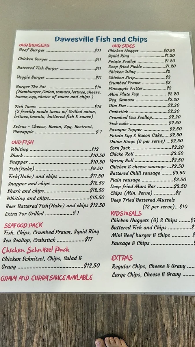 Menu, Dawesville Fish & Chips and Asian Fusion