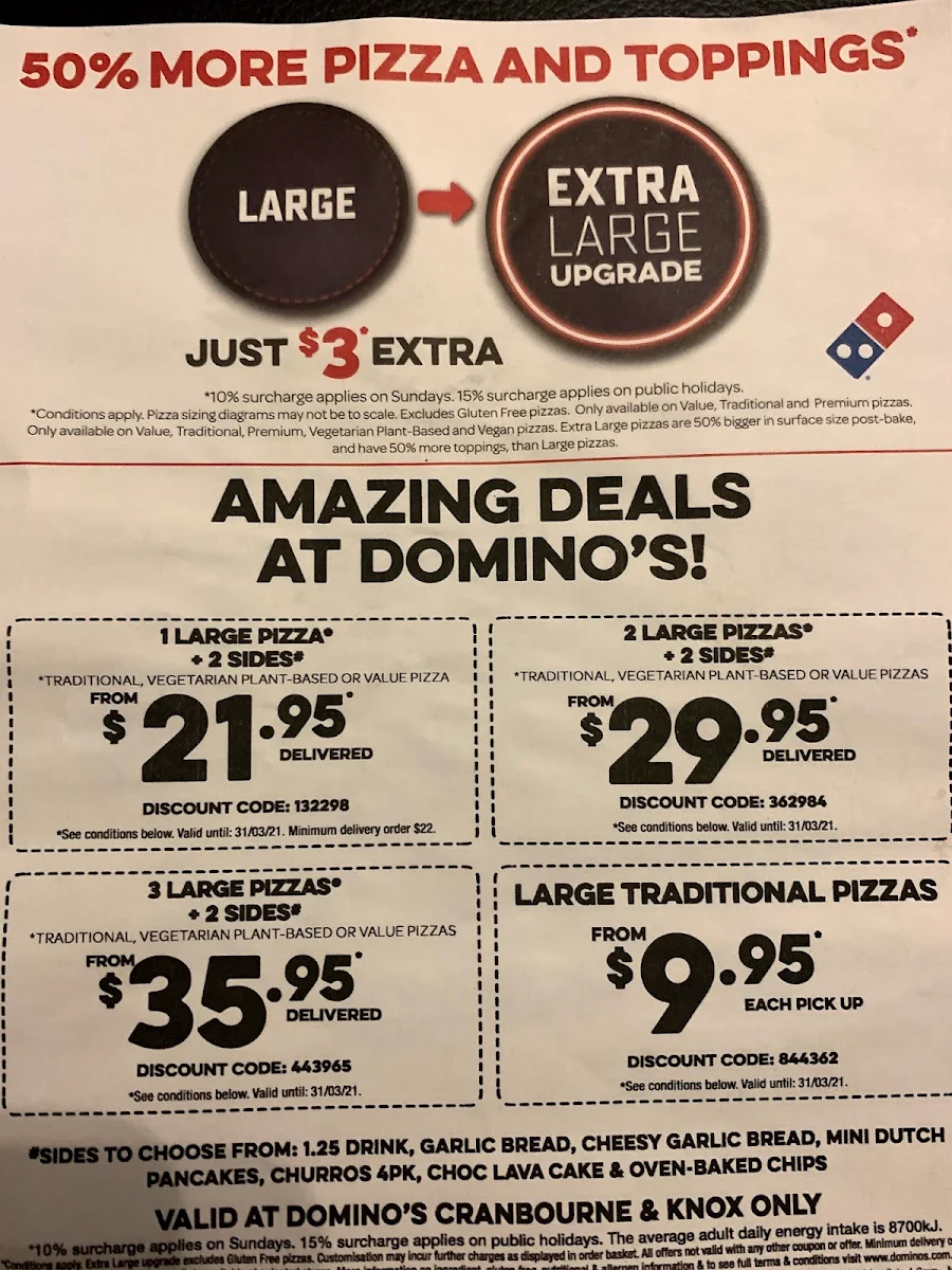 Menu, Domino's Pizza Cranbourne
