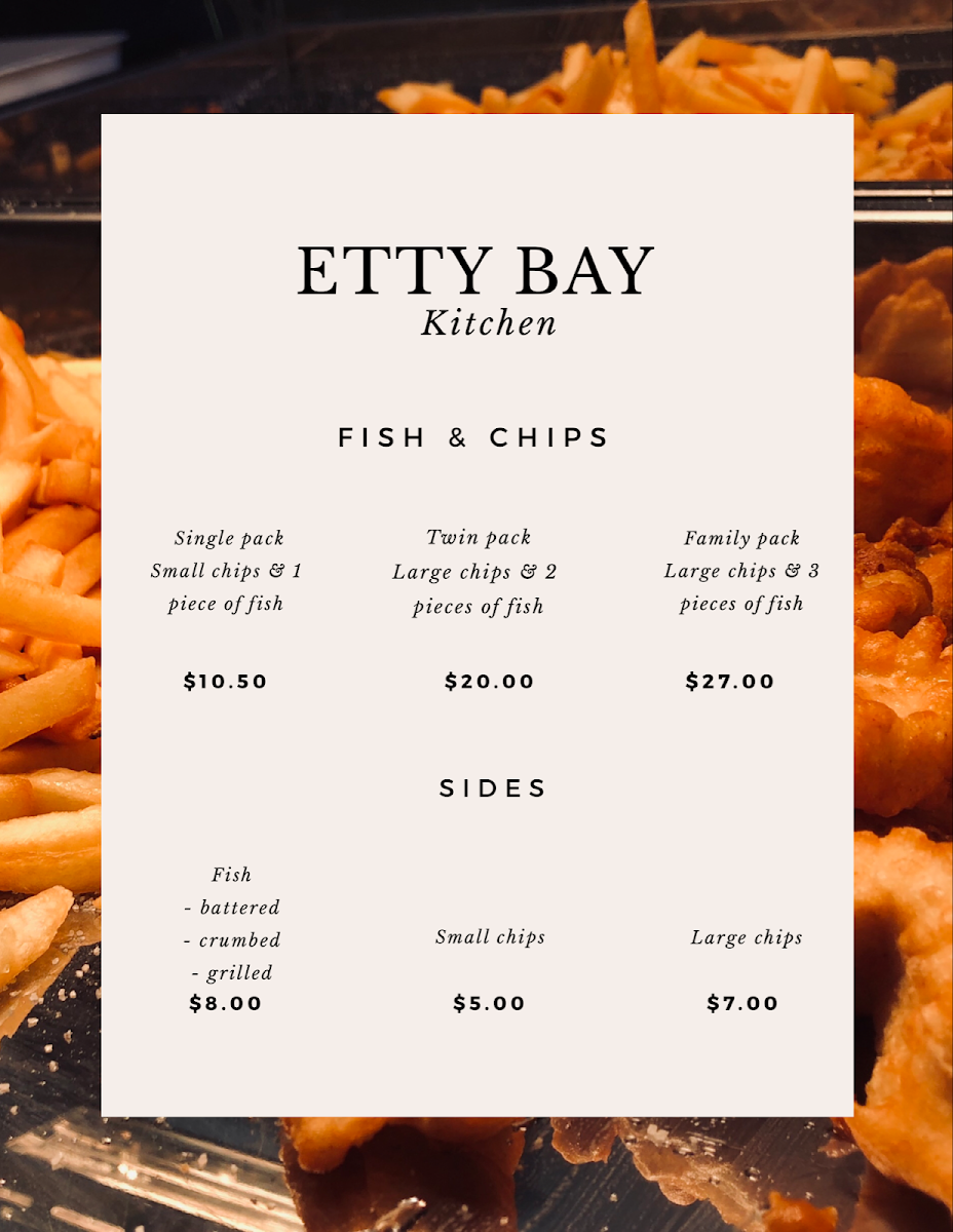 Menu, Etty Bay Kitchen