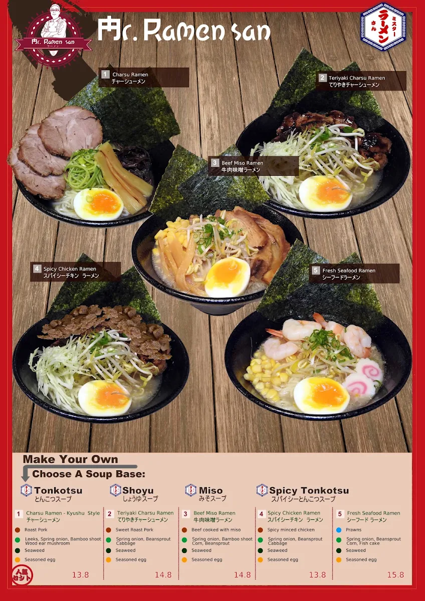 Menu, Mr Ramen San