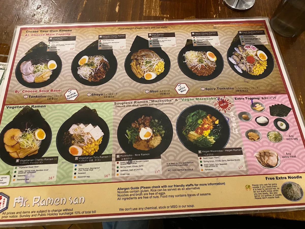 Menu, Mr Ramen San