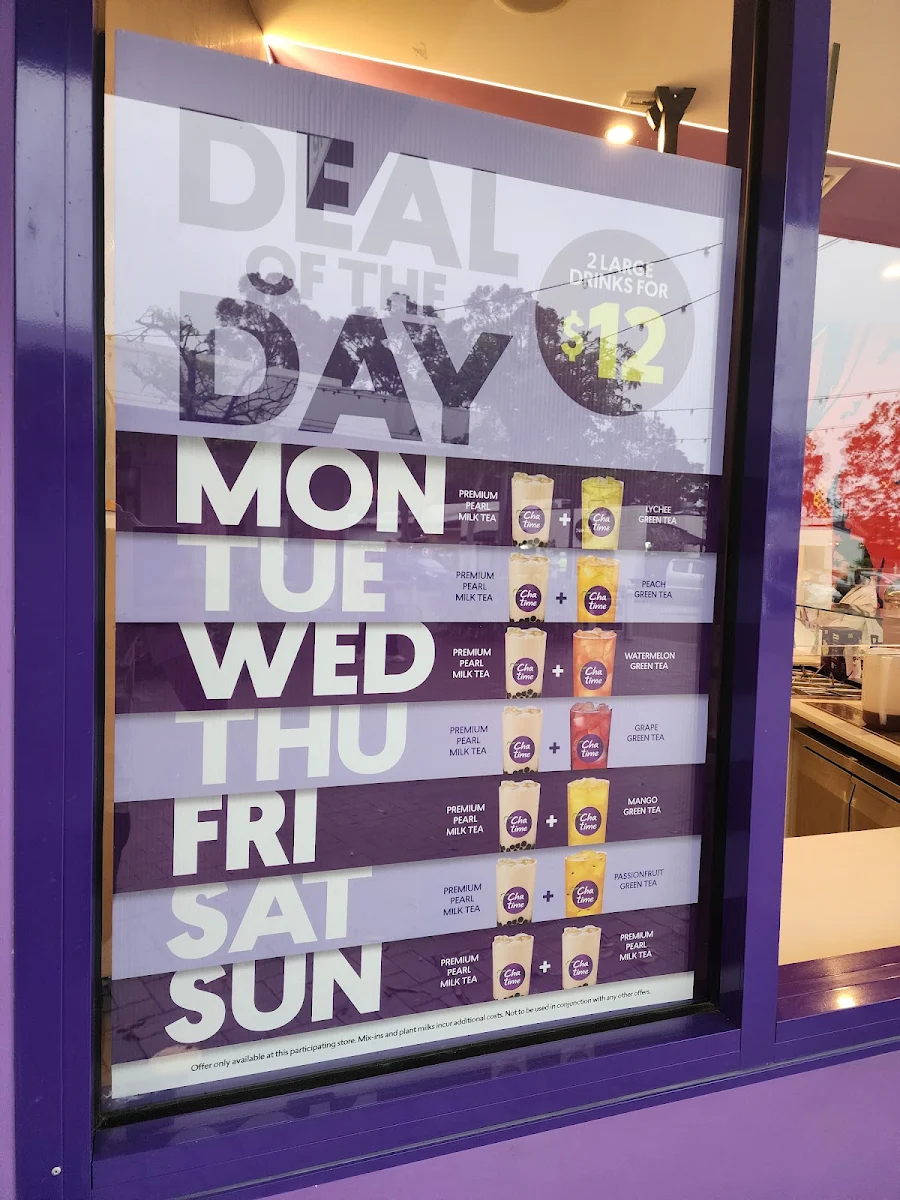 Menu, Chatime Newington