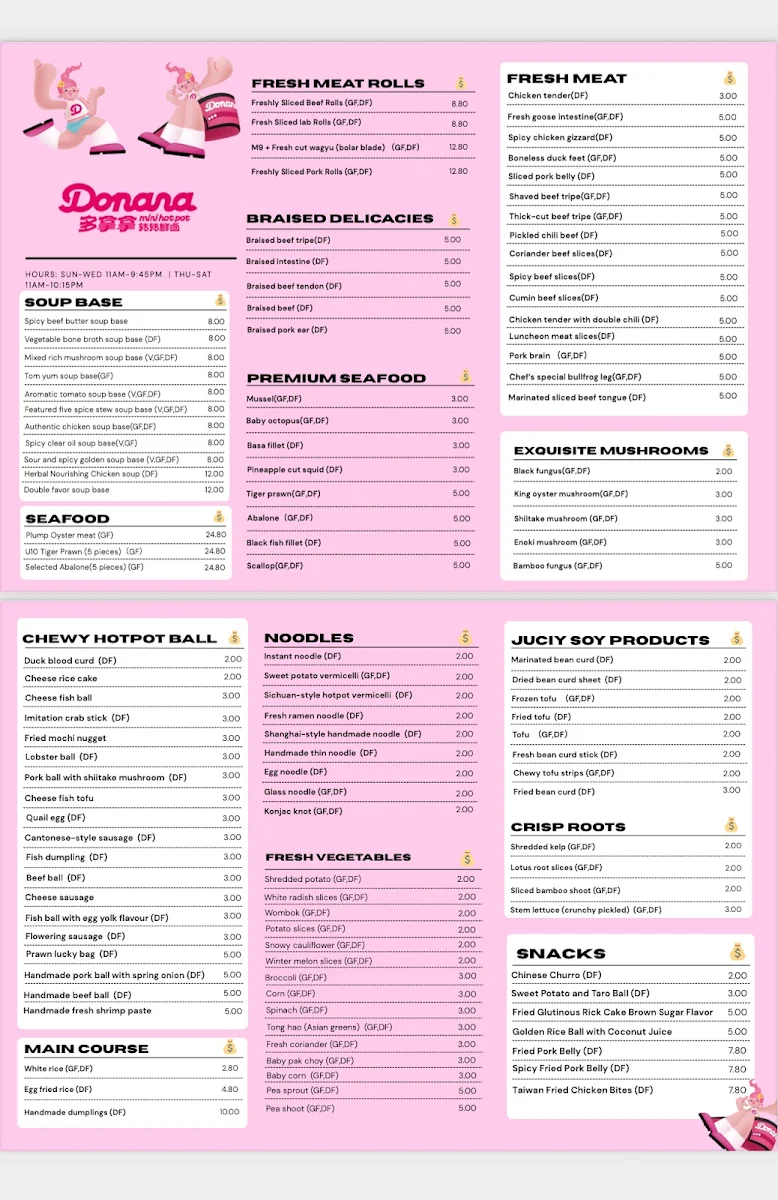 Menu, Donana Mini Hotpot (Chermside)