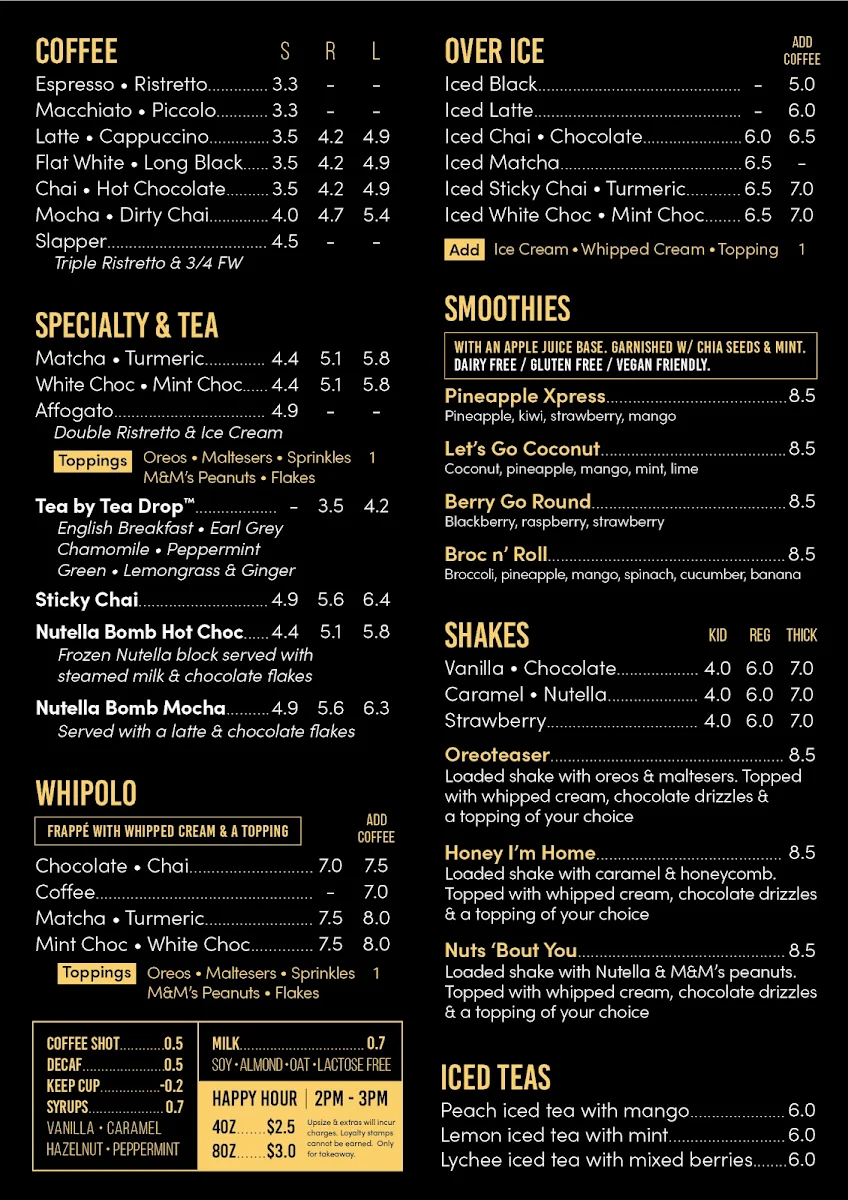 Menu, Piccolo Me 93 George St