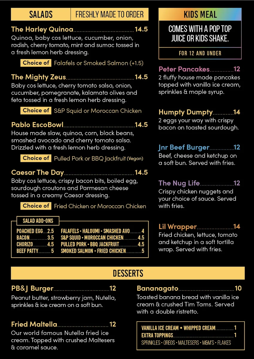 Menu, Piccolo Me 93 George St