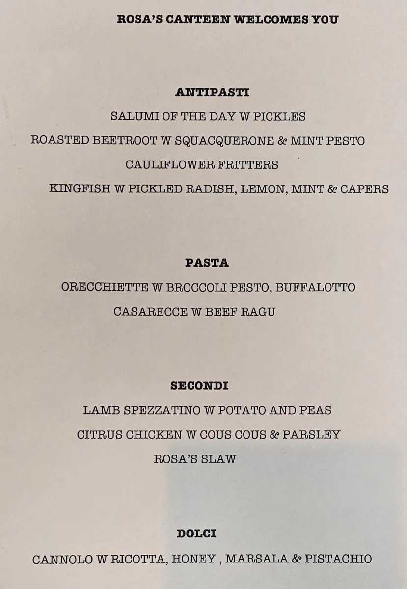 Menu, Rosa's Canteen