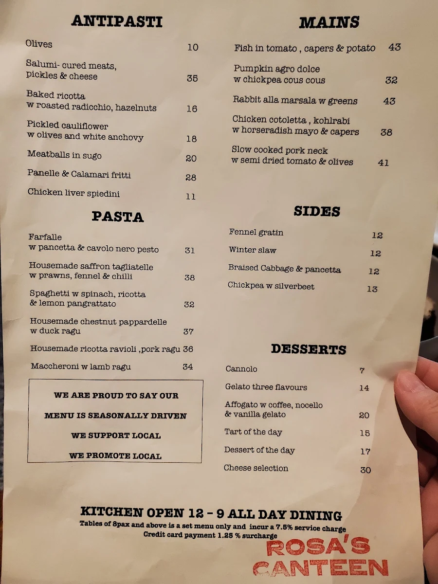Menu, Rosa's Canteen