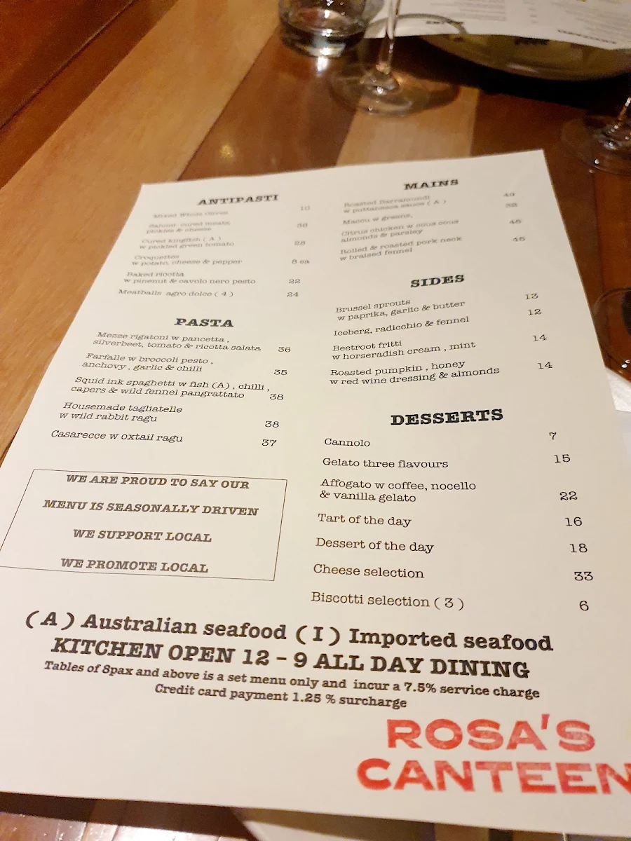 Menu, Rosa's Canteen