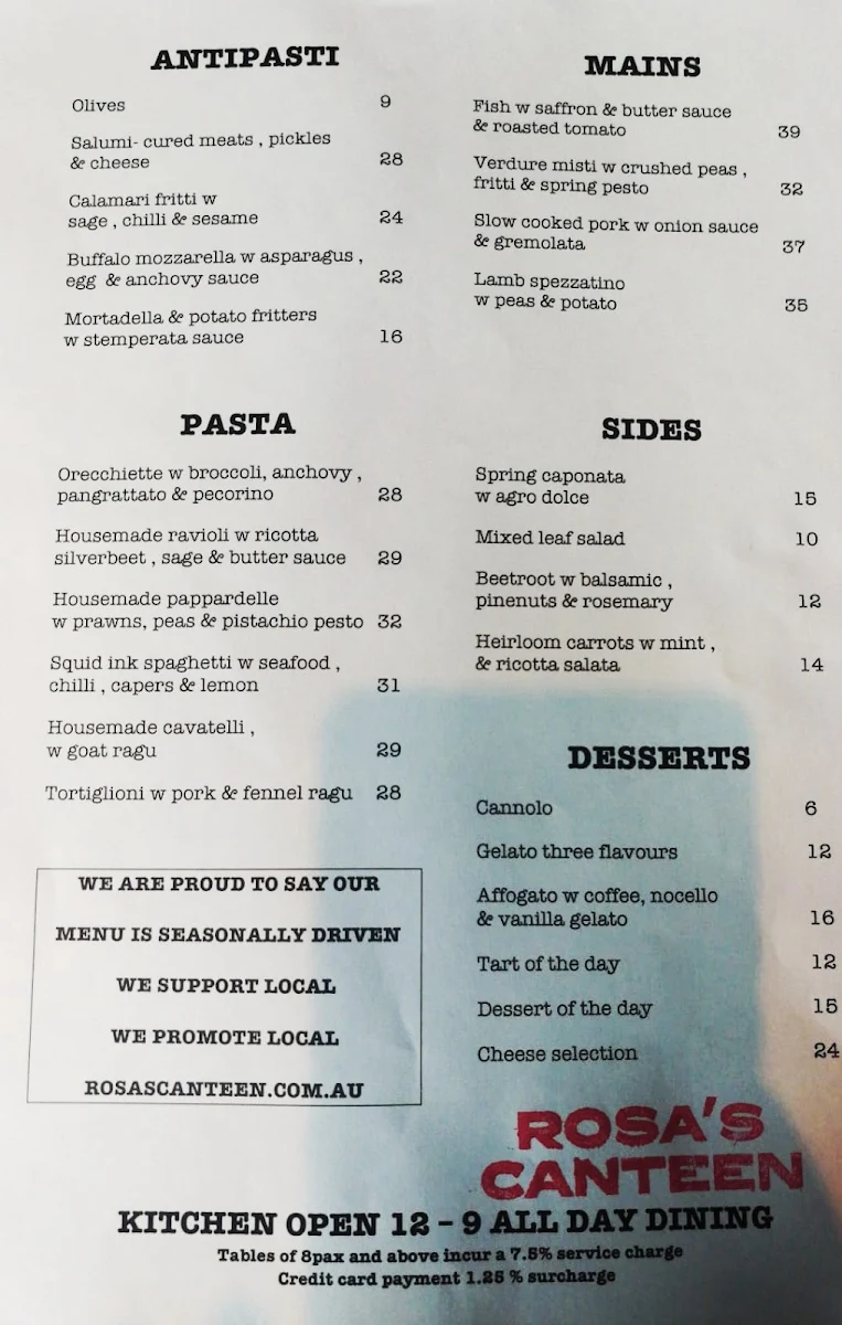 Menu, Rosa's Canteen
