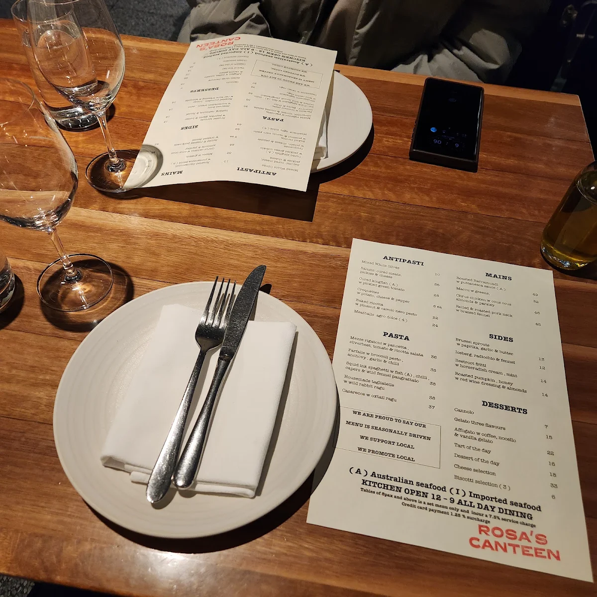 Menu, Rosa's Canteen