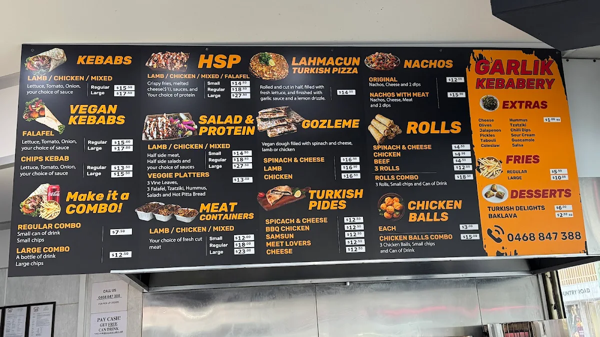 Menu, Garlik Kebabery - Camberwell
