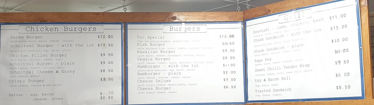 Menu, The Foreshore Takeaway