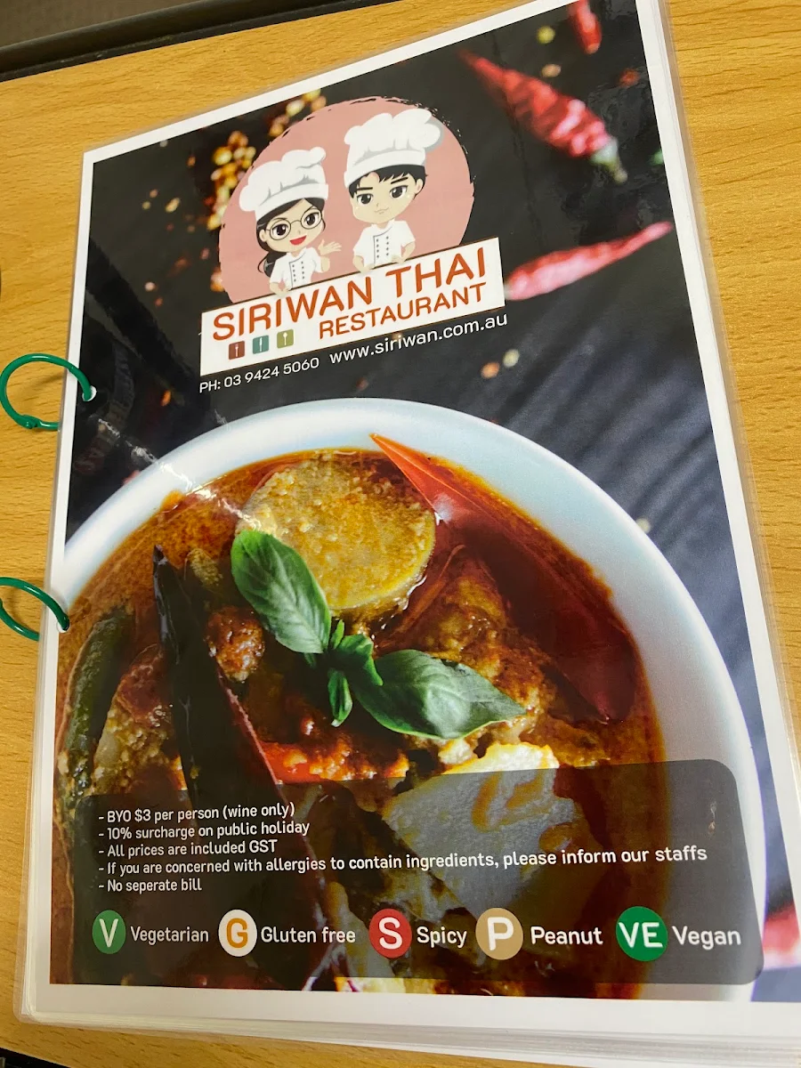 Menu, Siriwan Thai Restaurant :: The Simplicity of Thai Food