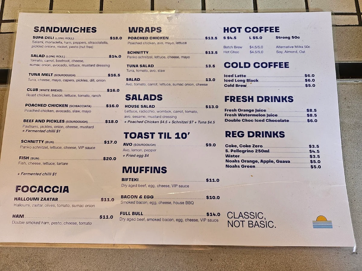 Menu, Kosta's Takeaway Circular Quay