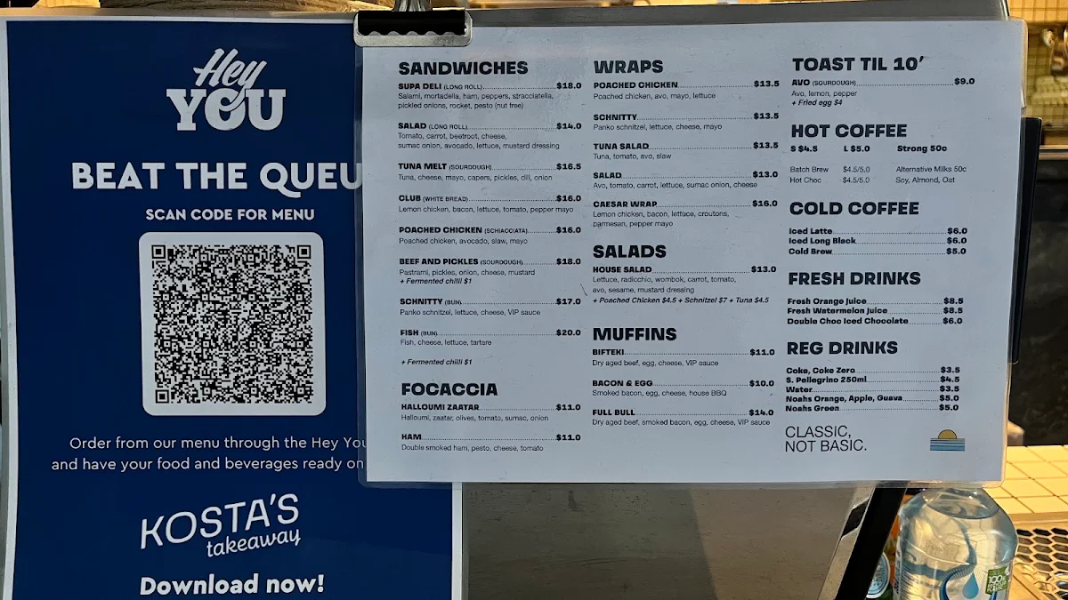 Menu, Kosta's Takeaway Circular Quay