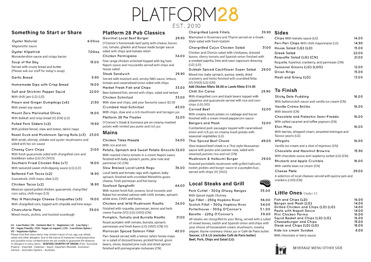 Menu, Platform 28