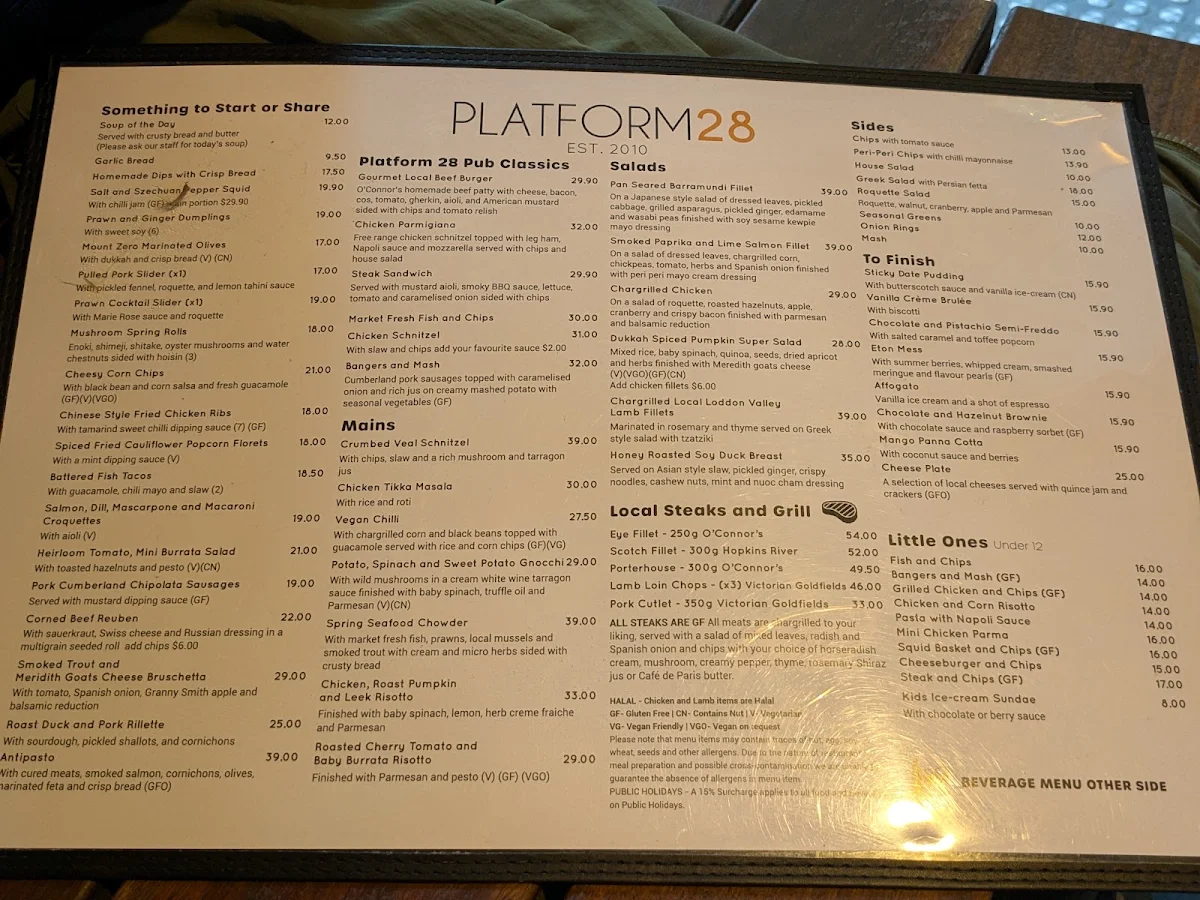 Menu, Platform 28
