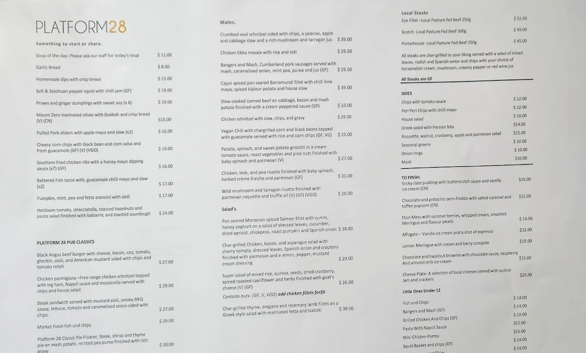 Menu, Platform 28