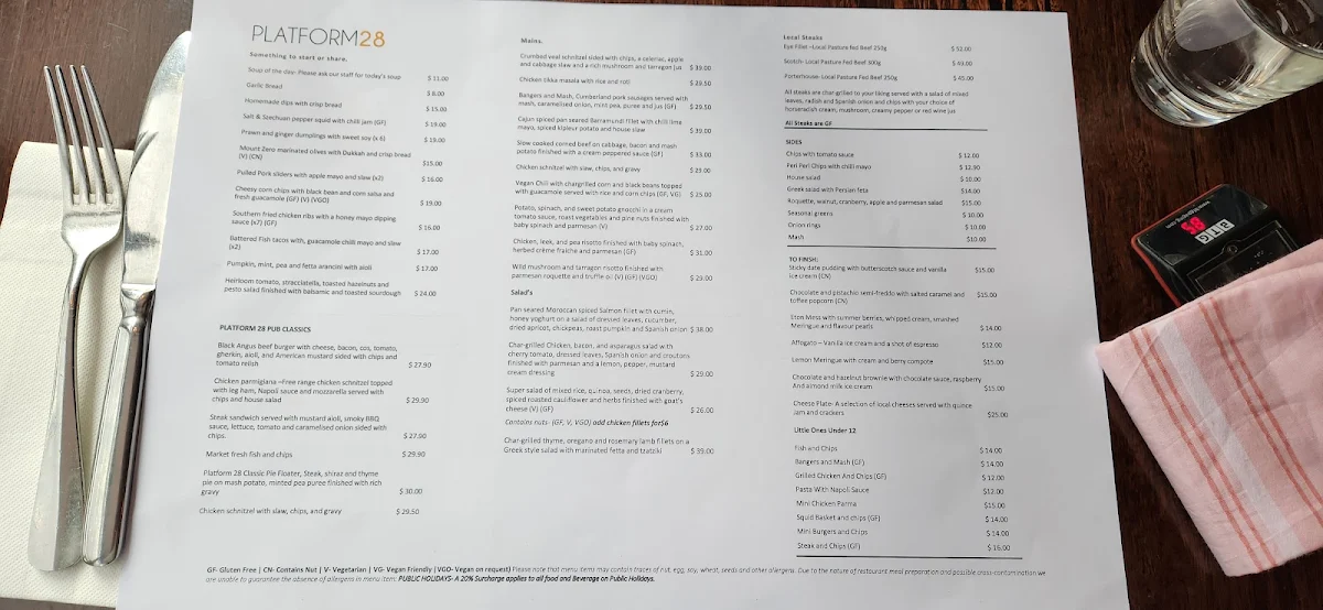 Menu, Platform 28